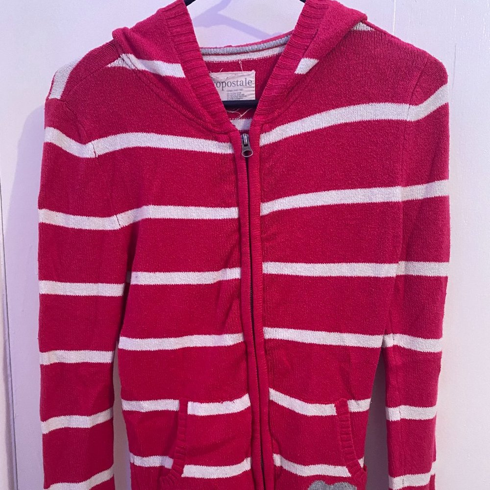 pink and grey striped zipper jacket
